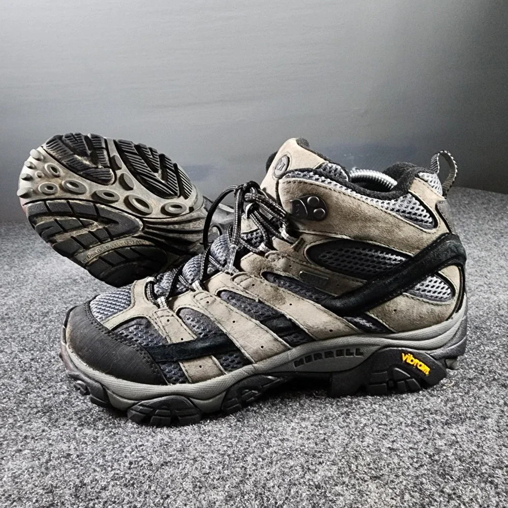 Merrell Moab 2 Mid Waterproof Hiking Boots Mens 9 Grey J06055 Vibram Sole Gorp